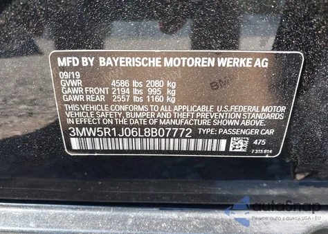 2020 BMW 330I from USA, damaged, VIN 3MW5R1J06L8B07772